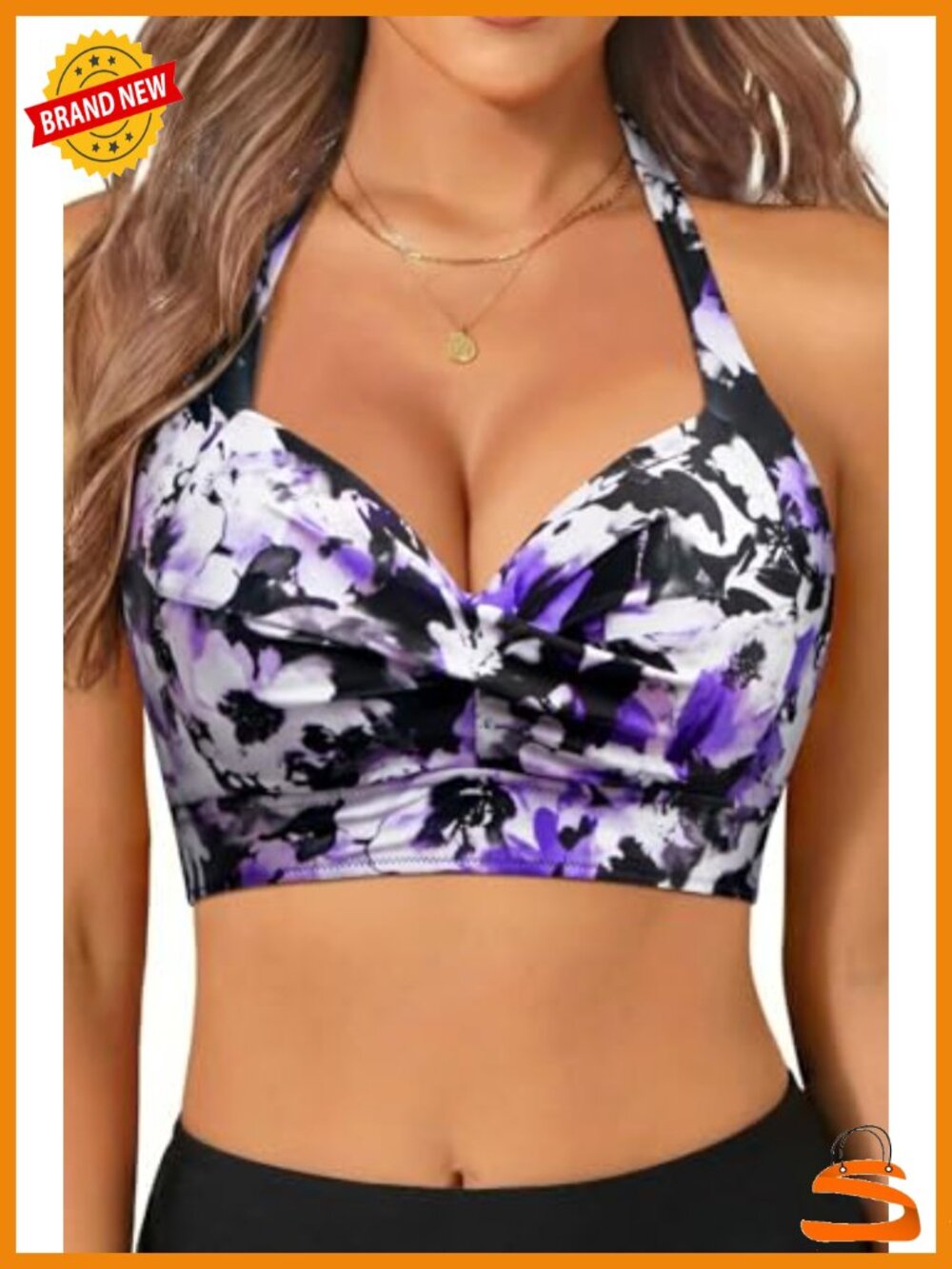 Push-Up Halter Bikini Top Floral Padded Swim Top Only
